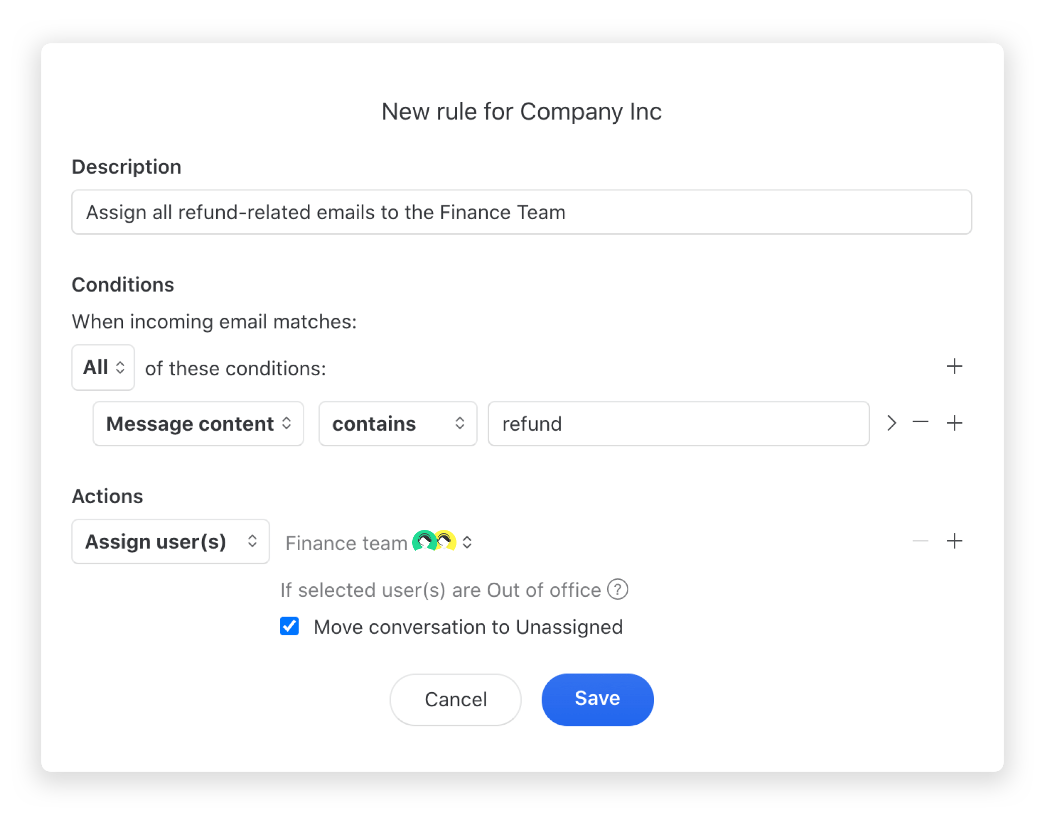 Rule interface in Missive