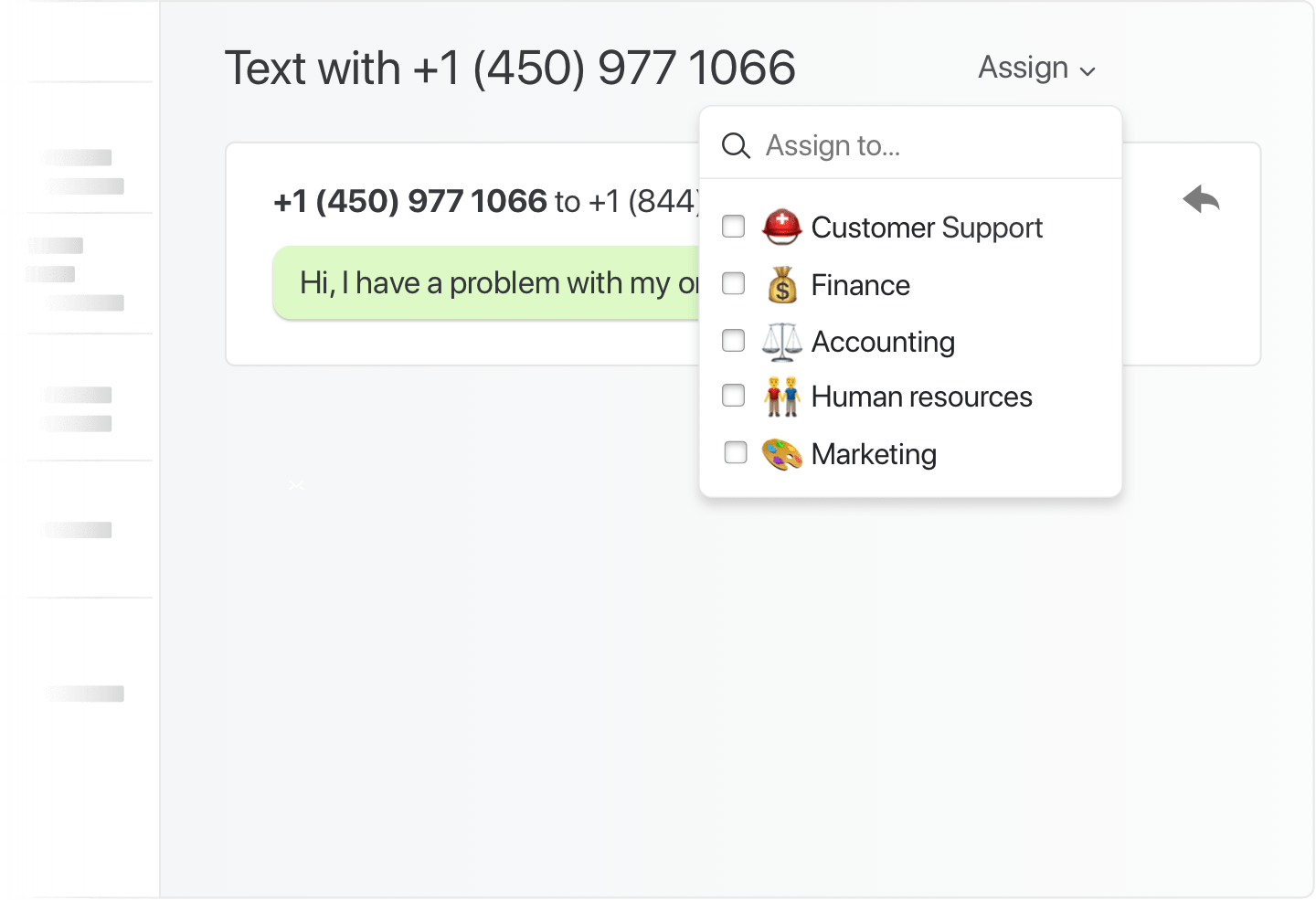 Assign SMS messages to teams