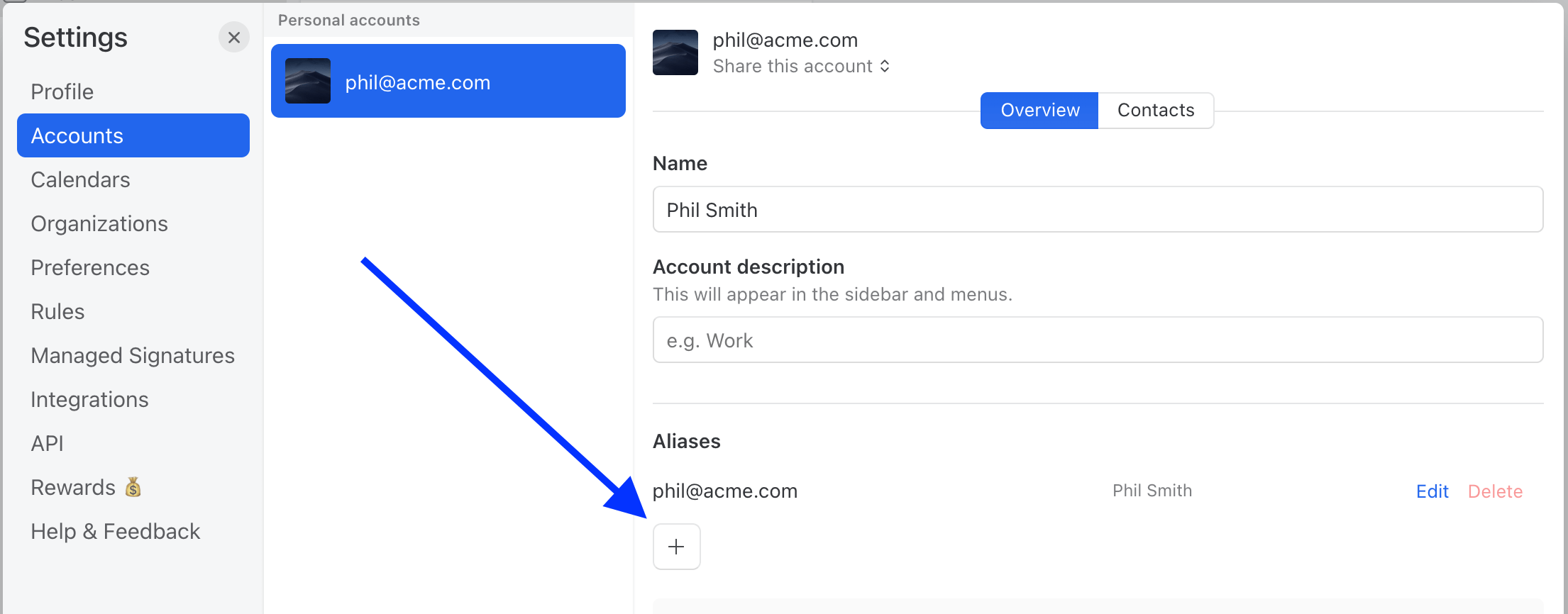 Image showing how to add new aliases