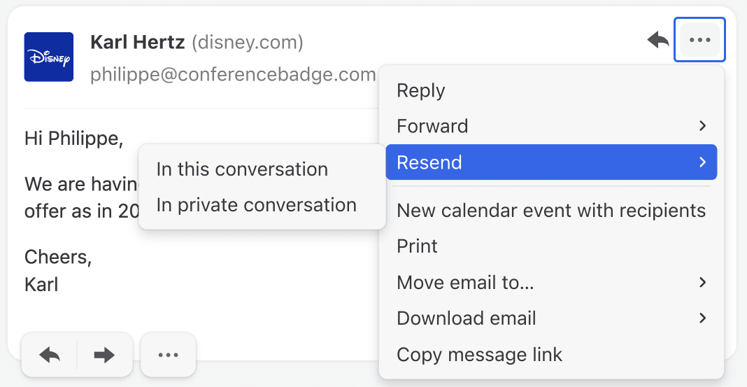 Resend an email as a new message