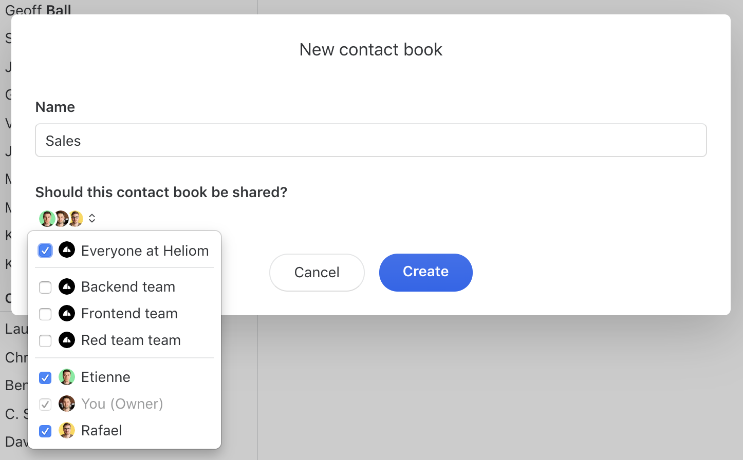 Contact book sharing options