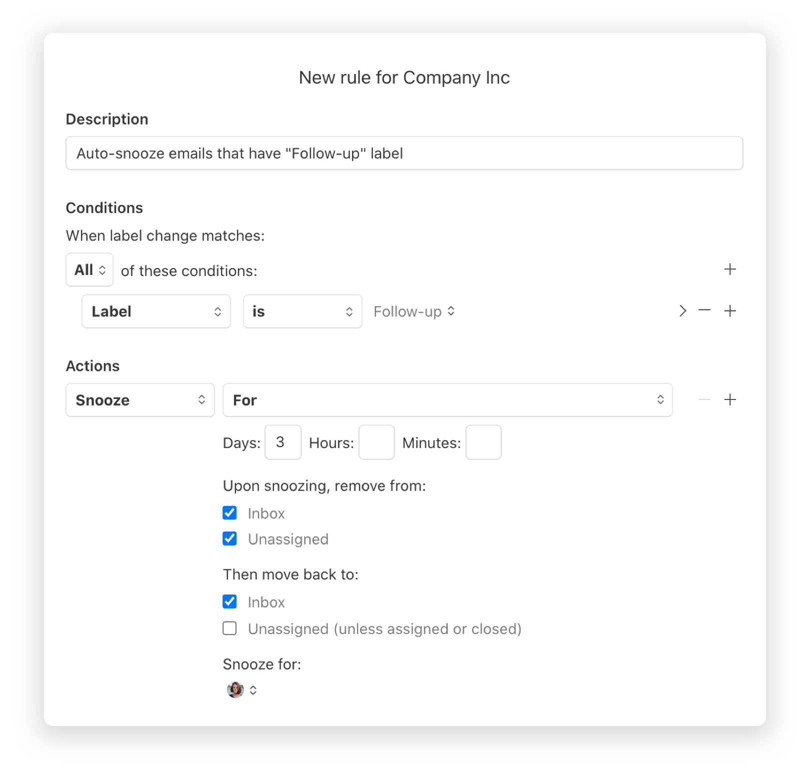 Auto-snooze emails that have follow-up label