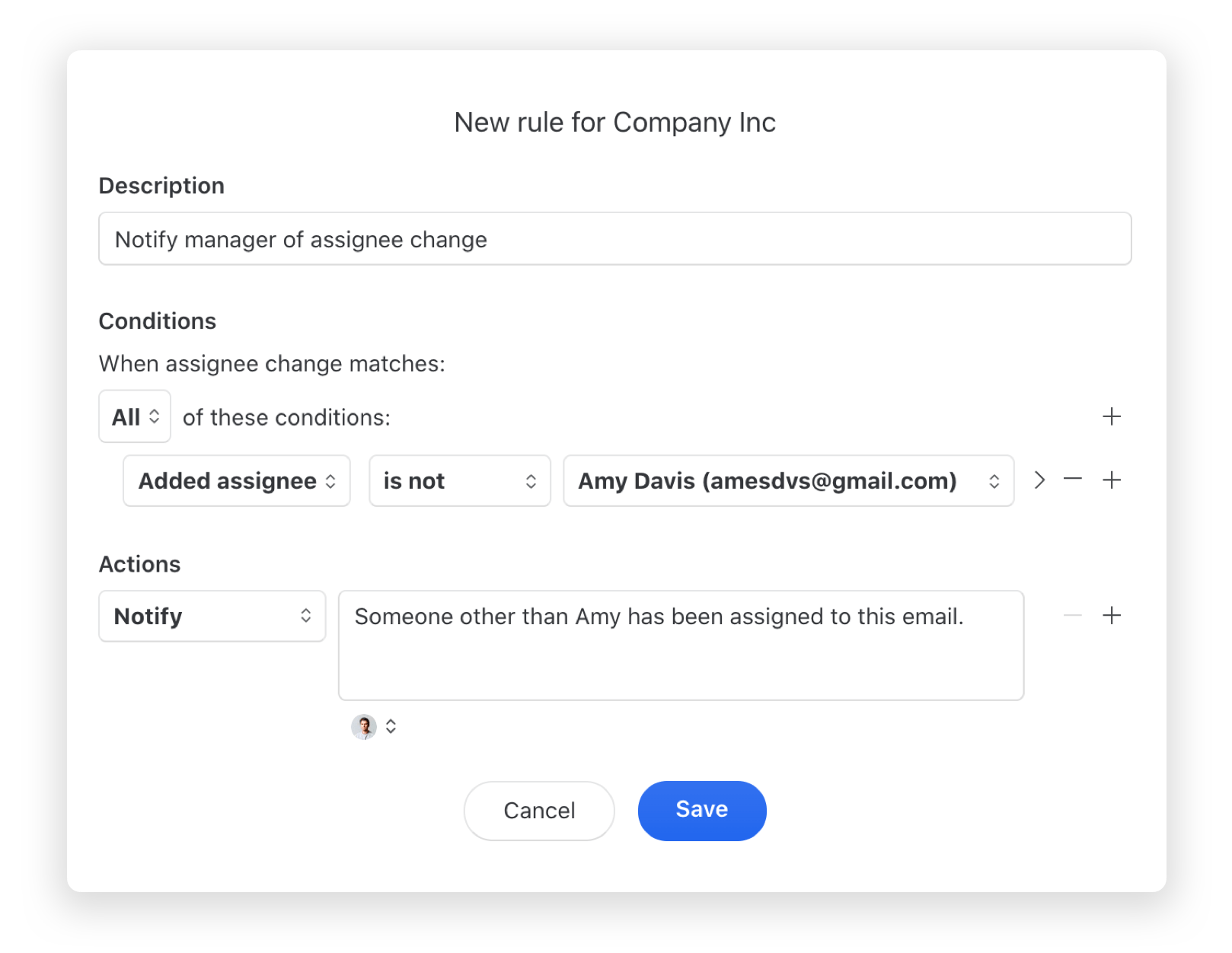 Notify manager of assignee change