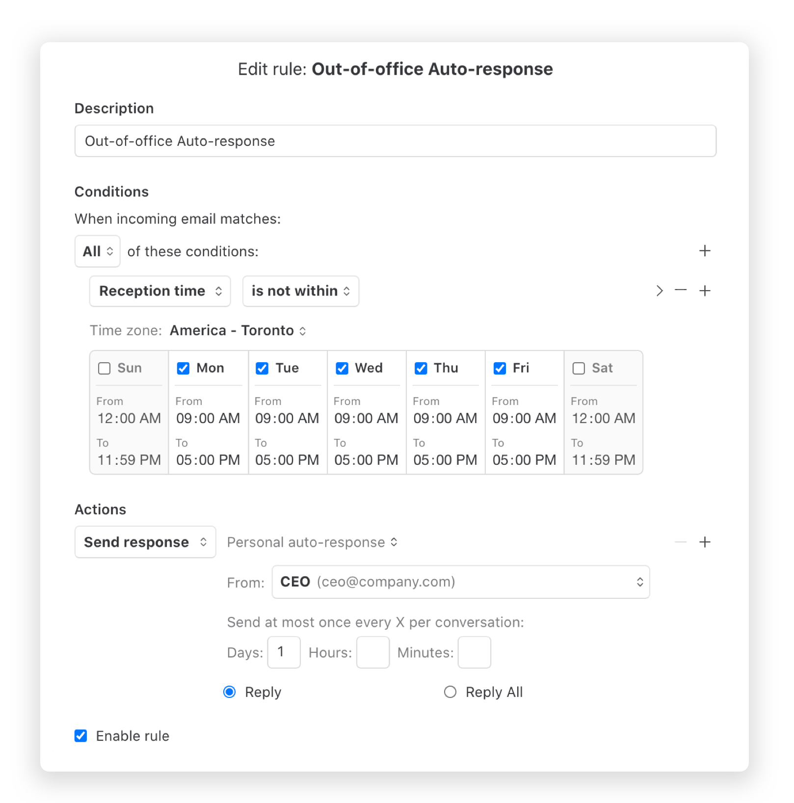 Out of office autoresponder