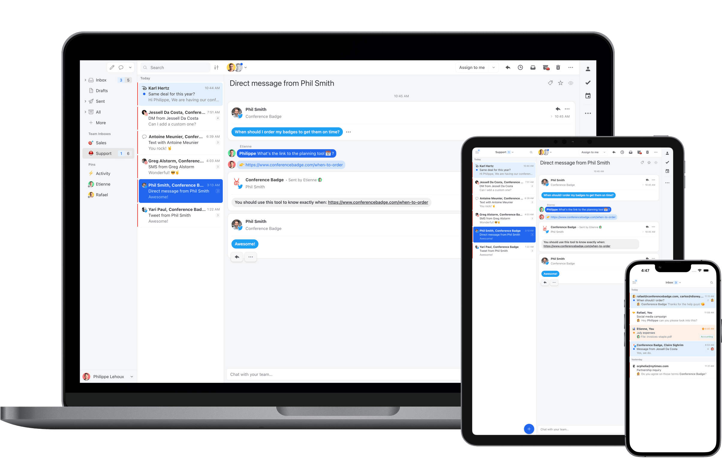 Your messages in one unified inbox on all your devices