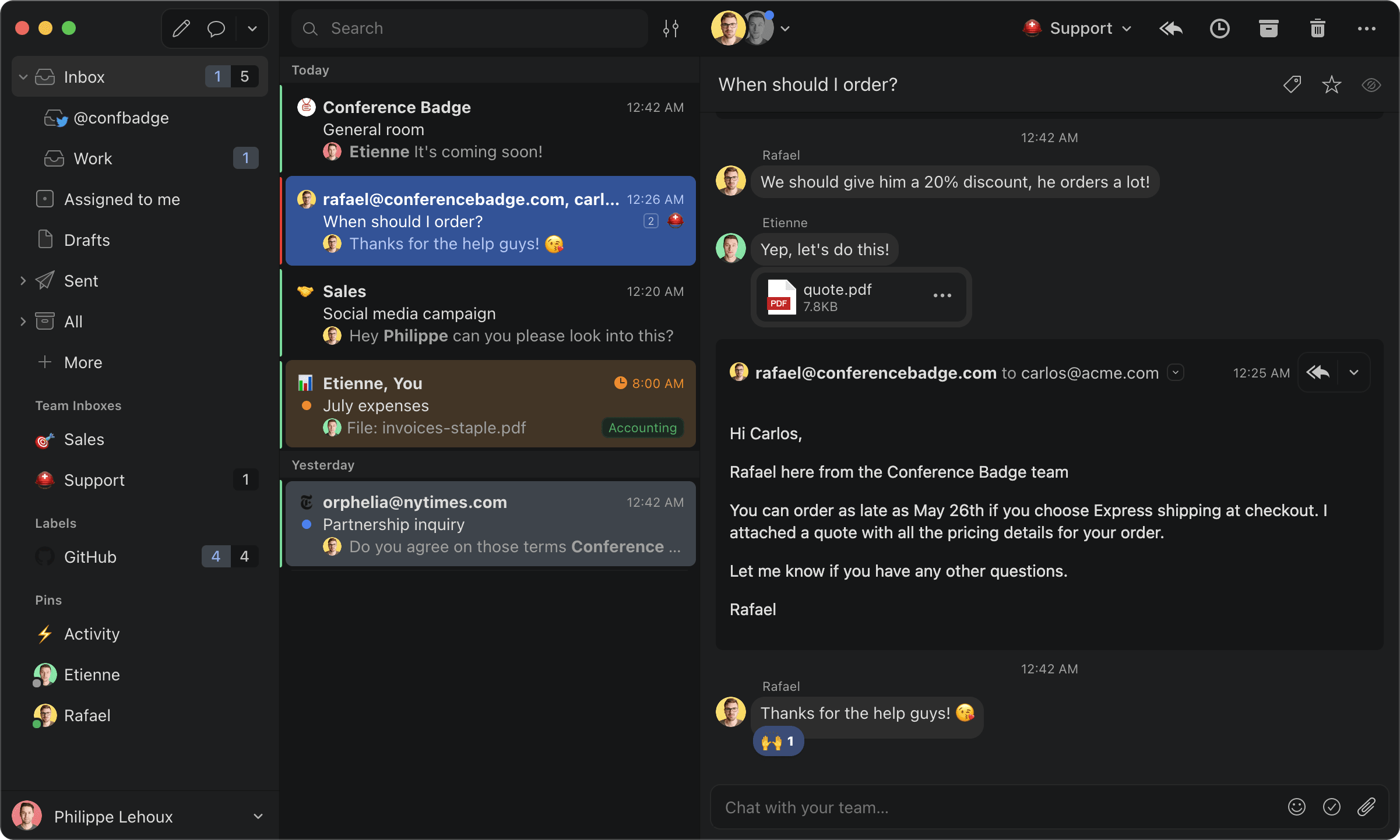 Missive with dark theme