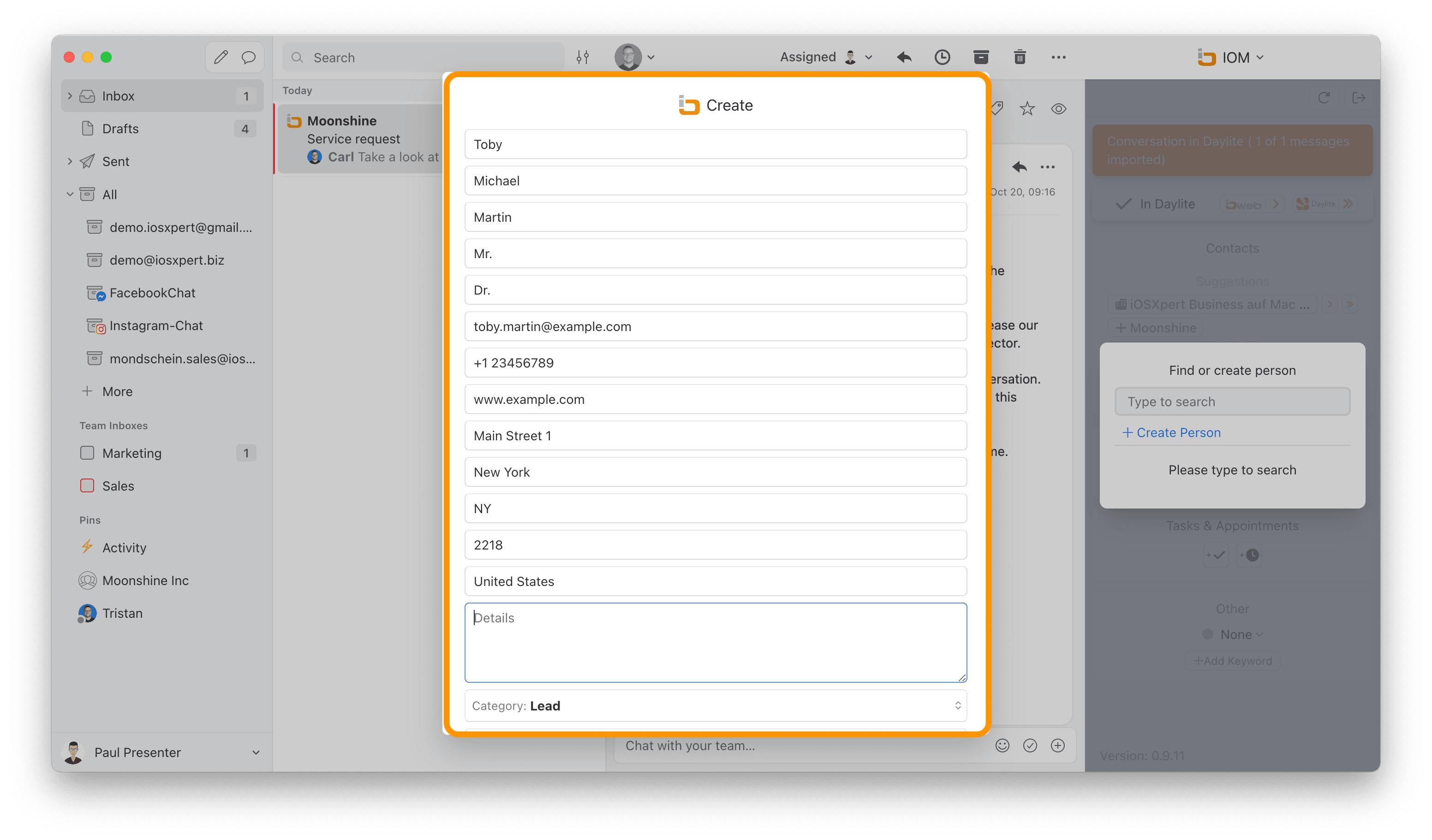 Creating a contact in the Missive's Daylite integration