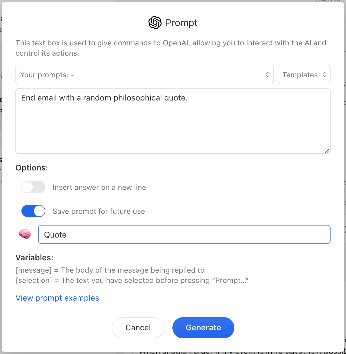 Save your most used prompts for easy access!